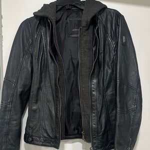 Black Leather Jacket with Hood